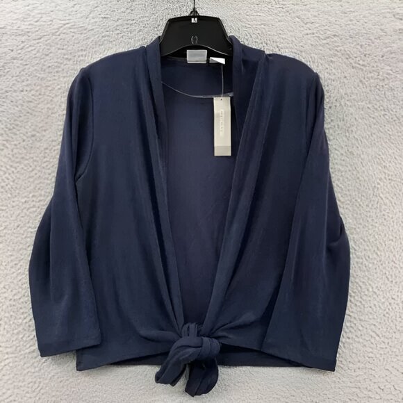 NWT Chicos Travelers Navy Blue Tie Waist Minimalist Cardigan Blouse Top 0 S - Picture 2 of 5
